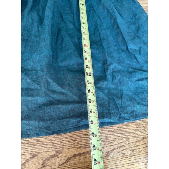 Linen Blend Green Loose Fit  Sleeveless Button Front Pleated Dress No Size Tag - Picture 11 of 11